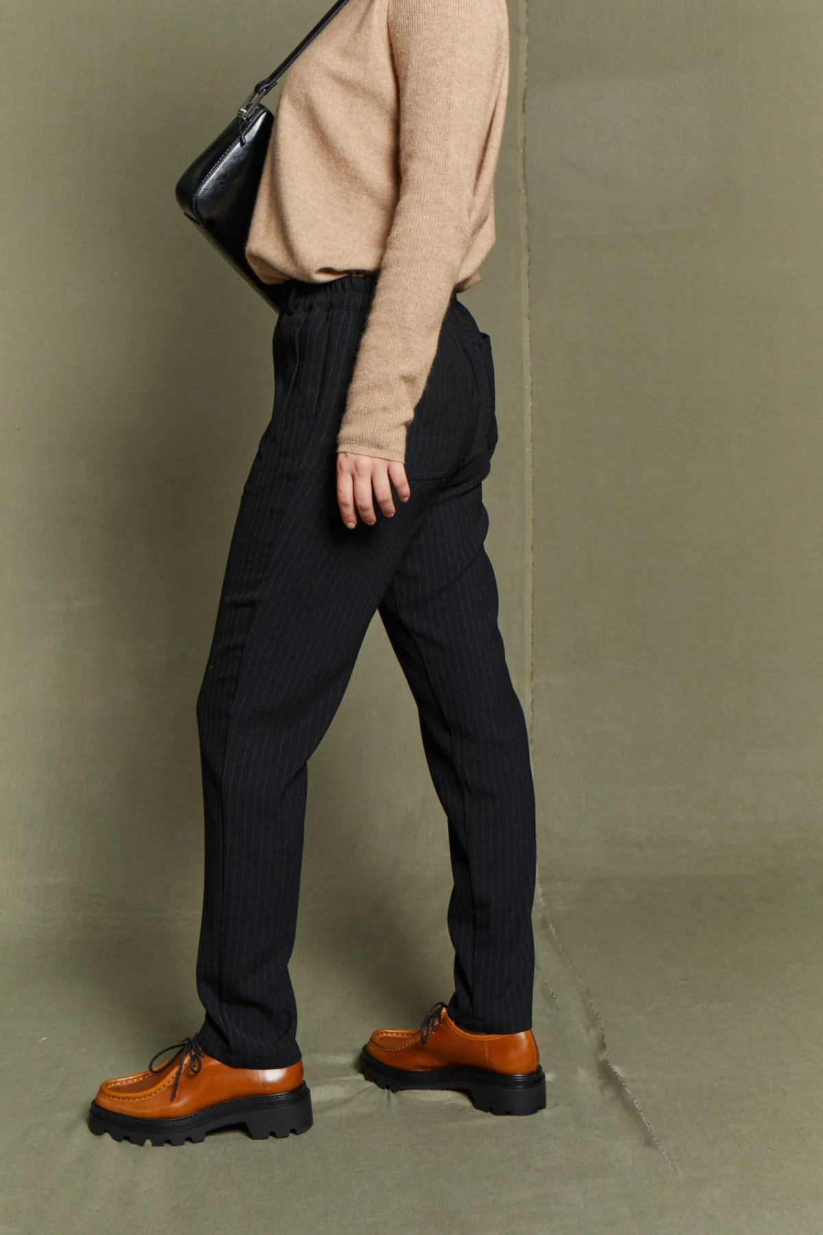 Pantalon Carotte à fines rayures RIGA - Noir