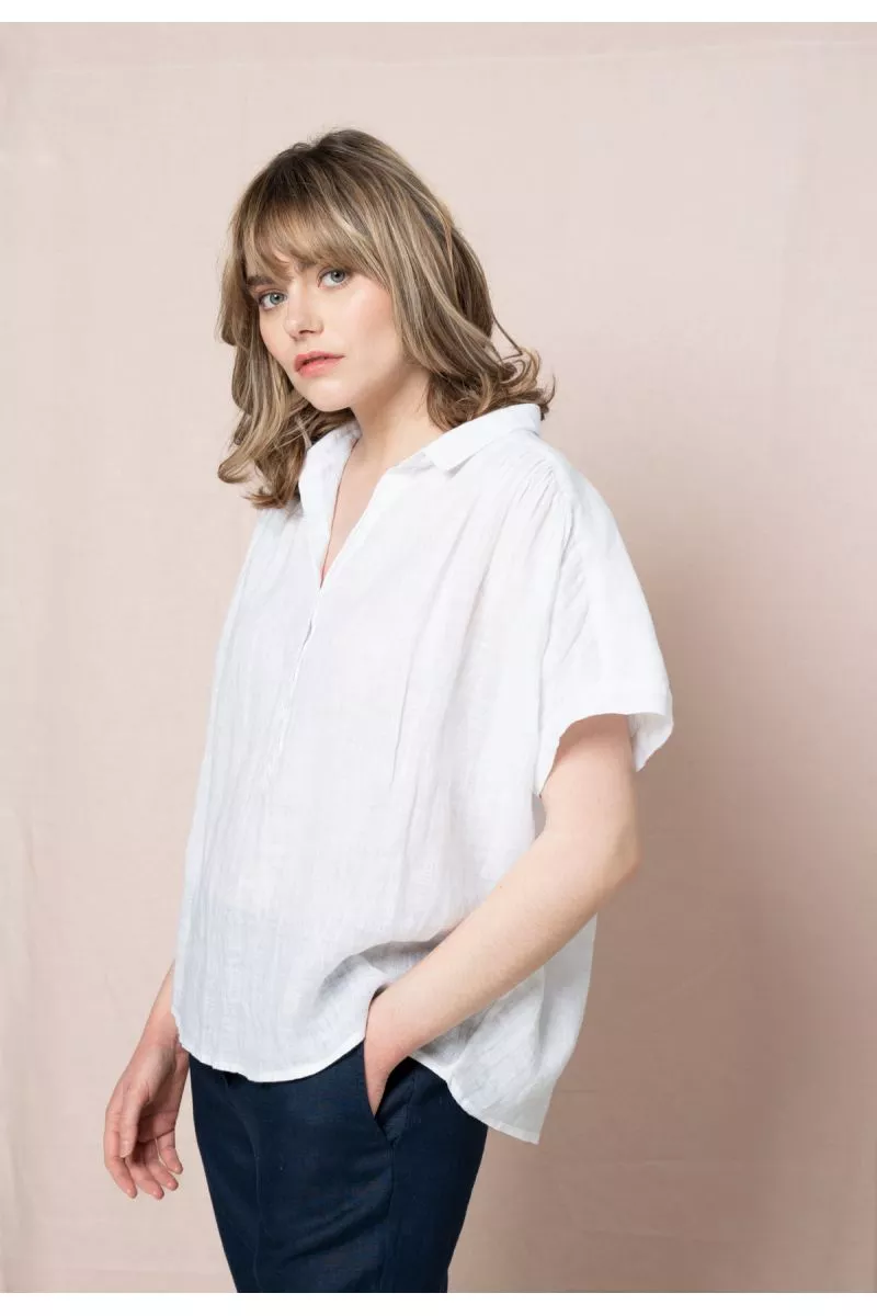 Chemise ample à manches courtes IWA en Lin  - Blanc