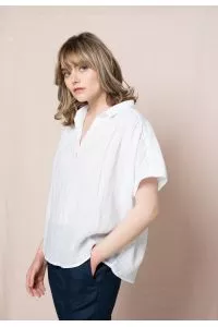 Chemise ample à manches courtes IWA en Lin  - Blanc