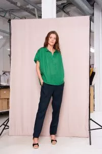 Chemise ample à manches courtes IWA en Lin imprimé - Green