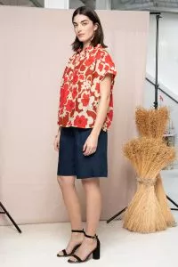 Chemise ample à manches courtes IWA en Lin imprimé - Sienne