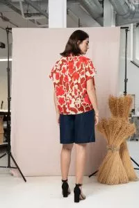 Chemise ample à manches courtes IWA en Lin imprimé - Sienne