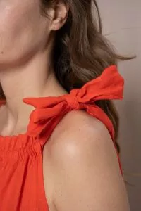 Robe maxi nouée épaule SHIRLEY en Lin - Orange